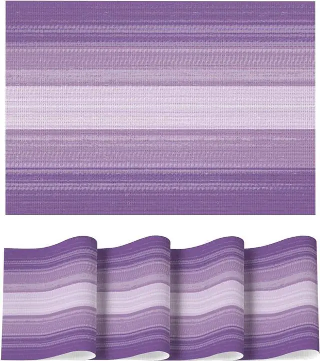 Main image of Artoid Mode Purple Gradient Stripes Placemats Set of 4, Washable Heat Resistant Non-Slip Woven Plastic Mardi Gras PVC Place Mats for Farmhouse Party Kitchen Dining Decor
