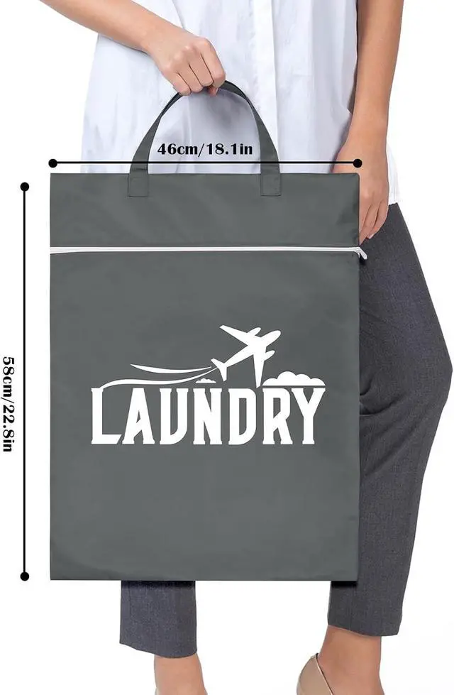 Alt view image 7 of 7 - 2 Pcs Large Travel Laundry Bags - Washable Waterproof Wet Dry Bags for Dirty Clothes, Swimsuits, Gym Clothes, Laundry, Swimming Pool, Yoga, College Dorm (Black+Grey)