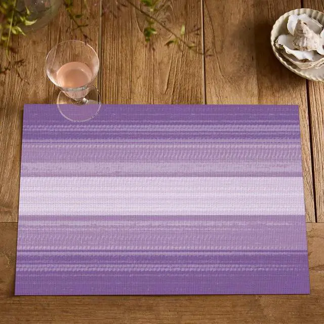 Alt view image 7 of 7 - Artoid Mode Purple Gradient Stripes Placemats Set of 4, Washable Heat Resistant Non-Slip Woven Plastic Mardi Gras PVC Place Mats for Farmhouse Party Kitchen Dining Decor