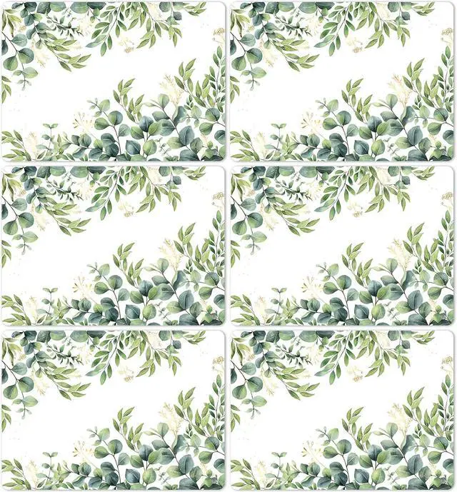 Main image of Eucalyptus Leaves Placemat Set of 6 Seasonal Summer Plastic Table Mats Spring Green Leaves Themed Place Mats Rustic Vintage Table Decoration for Indoor Outdoor Party Kitchen Dining