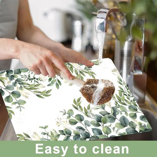 Alt view image 4 of 7 - Eucalyptus Leaves Placemat Set of 6 Seasonal Summer Plastic Table Mats Spring Green Leaves Themed Place Mats Rustic Vintage Table Decoration for Indoor Outdoor Party Kitchen Dining