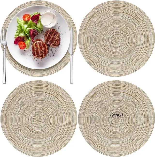 Main image of 12 Inch Round Braided Placemats Set of 4,Washable Heat Resistant Cotton Polyester Circle Place Mats for Kitchen Dinner Party Table Decoration,Suitable for Plates Under 10 inches(Beige Medium Size)