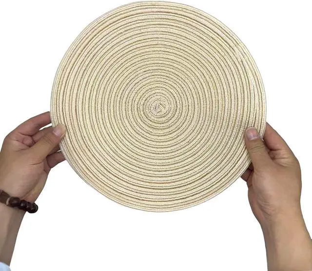 Alt view image 2 of 6 - 12 Inch Round Braided Placemats Set of 4,Washable Heat Resistant Cotton Polyester Circle Place Mats for Kitchen Dinner Party Table Decoration,Suitable for Plates Under 10 inches(Beige Medium Size)