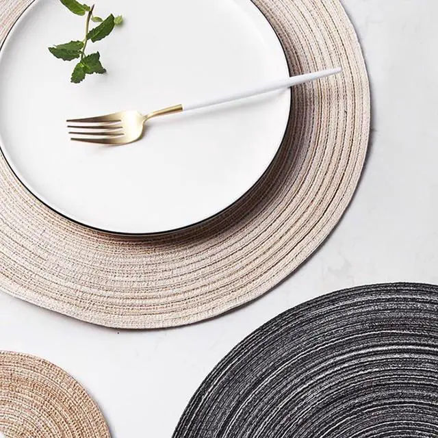 Alt view image 4 of 6 - 12 Inch Round Braided Placemats Set of 4,Washable Heat Resistant Cotton Polyester Circle Place Mats for Kitchen Dinner Party Table Decoration,Suitable for Plates Under 10 inches(Beige Medium Size)