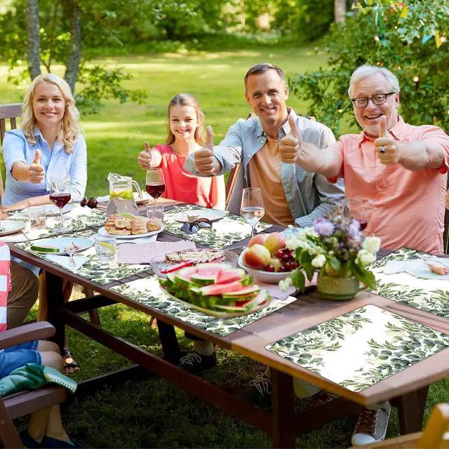 Alt view image 6 of 7 - Eucalyptus Leaves Placemat Set of 6 Seasonal Summer Plastic Table Mats Spring Green Leaves Themed Place Mats Rustic Vintage Table Decoration for Indoor Outdoor Party Kitchen Dining