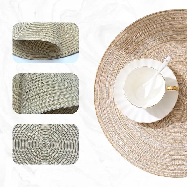 Alt view image 6 of 6 - 12 Inch Round Braided Placemats Set of 4,Washable Heat Resistant Cotton Polyester Circle Place Mats for Kitchen Dinner Party Table Decoration,Suitable for Plates Under 10 inches(Beige Medium Size)