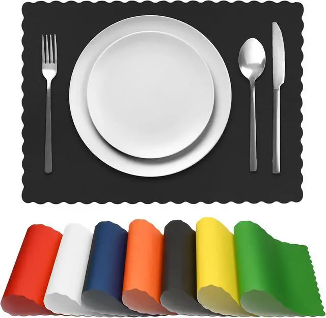 Alt view image 2 of 3 - Paper Placemats for Dining Table Disposable Scalloped Edges Color Table Mats great for Parties and Christmas Table Decorations 10"x14" 50ct ( Black )