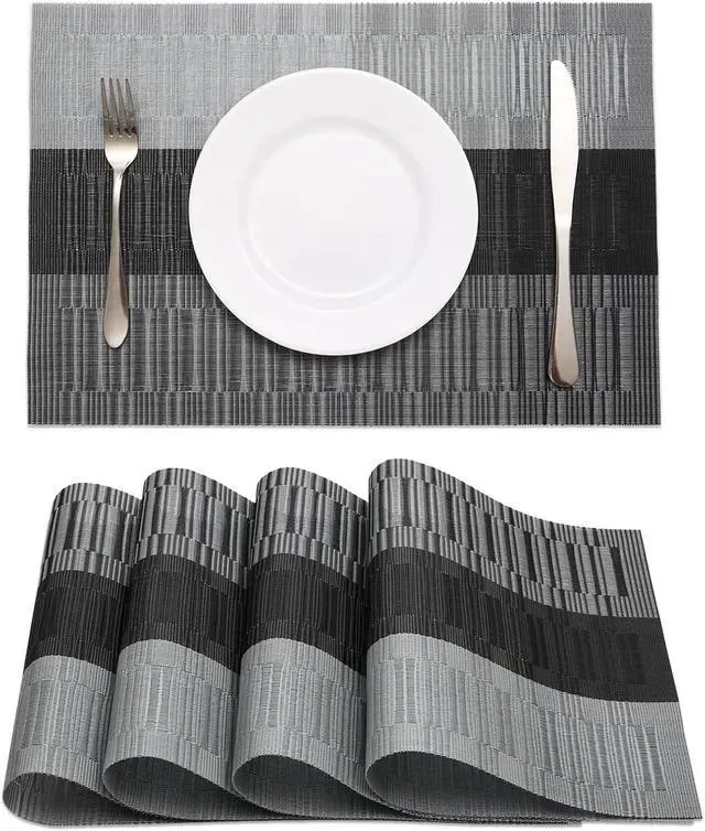 Main image of HeloHo Black Placemats Set of 4 Heat-Resistant Washable Place Mats Non-Slip Vinyl Woven Table Mats Wipeable Placemat for Kitchen Dining Table Decoration Indoor Outdoor