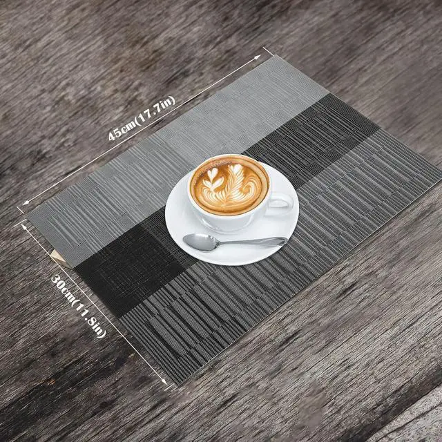 Alt view image 2 of 7 - HeloHo Black Placemats Set of 4 Heat-Resistant Washable Place Mats Non-Slip Vinyl Woven Table Mats Wipeable Placemat for Kitchen Dining Table Decoration Indoor Outdoor