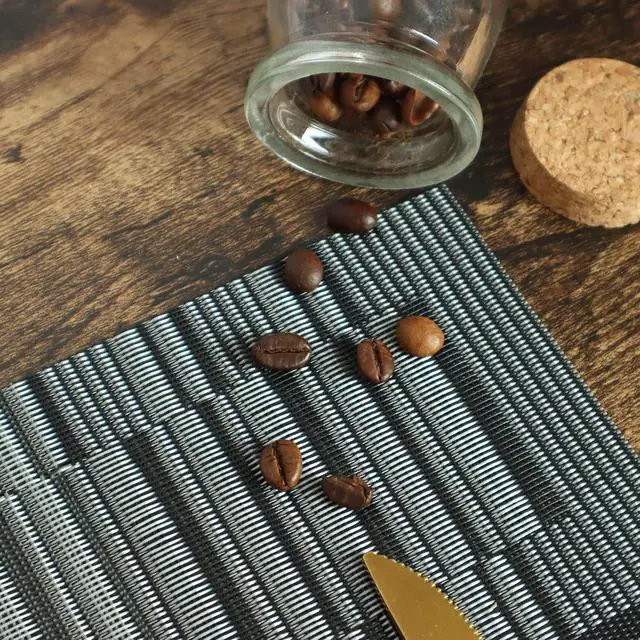 Alt view image 3 of 7 - HeloHo Black Placemats Set of 4 Heat-Resistant Washable Place Mats Non-Slip Vinyl Woven Table Mats Wipeable Placemat for Kitchen Dining Table Decoration Indoor Outdoor
