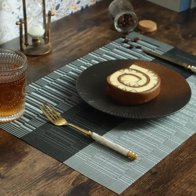 Alt view image 5 of 7 - HeloHo Black Placemats Set of 4 Heat-Resistant Washable Place Mats Non-Slip Vinyl Woven Table Mats Wipeable Placemat for Kitchen Dining Table Decoration Indoor Outdoor