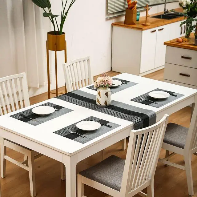 Alt view image 6 of 7 - HeloHo Black Placemats Set of 4 Heat-Resistant Washable Place Mats Non-Slip Vinyl Woven Table Mats Wipeable Placemat for Kitchen Dining Table Decoration Indoor Outdoor