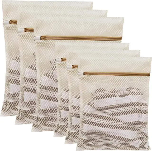 Main image of 6Pcs Durable Honeycomb Mesh Laundry Bags for Delicates (3L 3M) Beige | Tear-Resistant Wash Sack, Breathable Design, Dorm, Travel