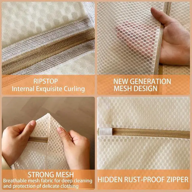 Alt view image 3 of 6 - 6Pcs Durable Honeycomb Mesh Laundry Bags for Delicates (3L 3M) Beige | Tear-Resistant Wash Sack, Breathable Design, Dorm, Travel