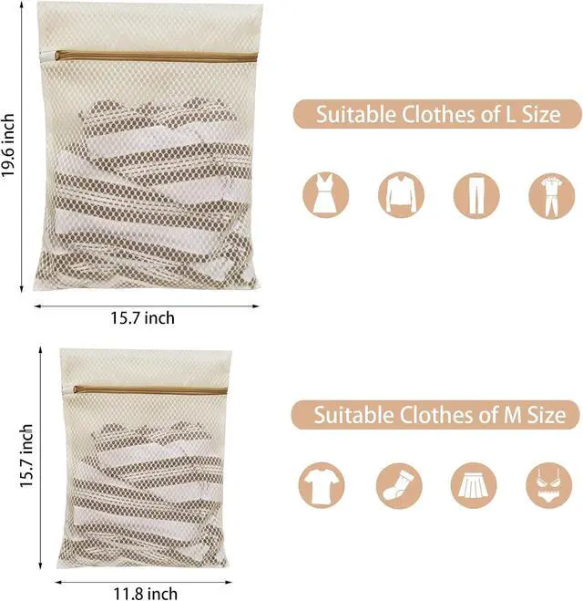 Alt view image 2 of 6 - 6Pcs Durable Honeycomb Mesh Laundry Bags for Delicates (3L 3M) Beige | Tear-Resistant Wash Sack, Breathable Design, Dorm, Travel