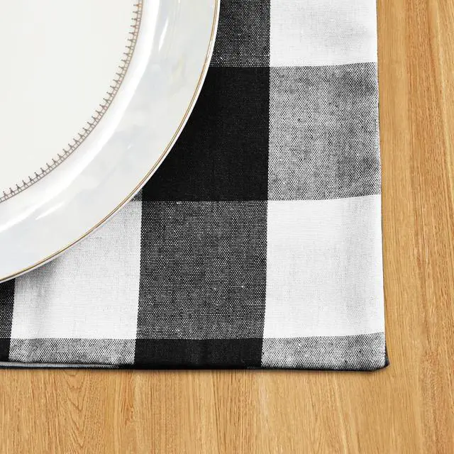 Alt view image 5 of 7 - Black & White 2 Side Cotton Buffalo Check Placemats Set of 4 Heat Resistant Dining Table Place Mats for Kitchen Table, 12 x 18 inches