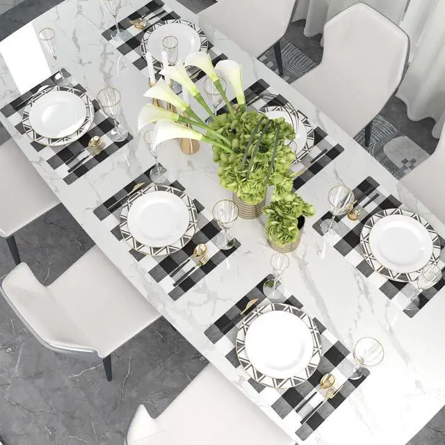 Alt view image 7 of 7 - Black & White 2 Side Cotton Buffalo Check Placemats Set of 4 Heat Resistant Dining Table Place Mats for Kitchen Table, 12 x 18 inches