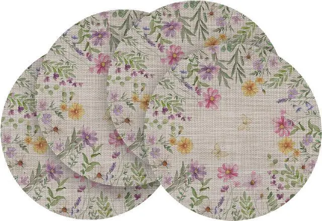 Main image of Artoid Mode Daisy Butterfly Wild Flower Spring Round Placemats Set of 4, 15 Inch Seasonal Holiday Table Mats for Party Kitchen Dining Decoration