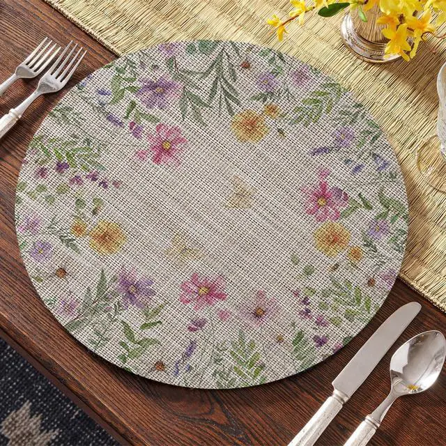 Alt view image 2 of 7 - Artoid Mode Daisy Butterfly Wild Flower Spring Round Placemats Set of 4, 15 Inch Seasonal Holiday Table Mats for Party Kitchen Dining Decoration
