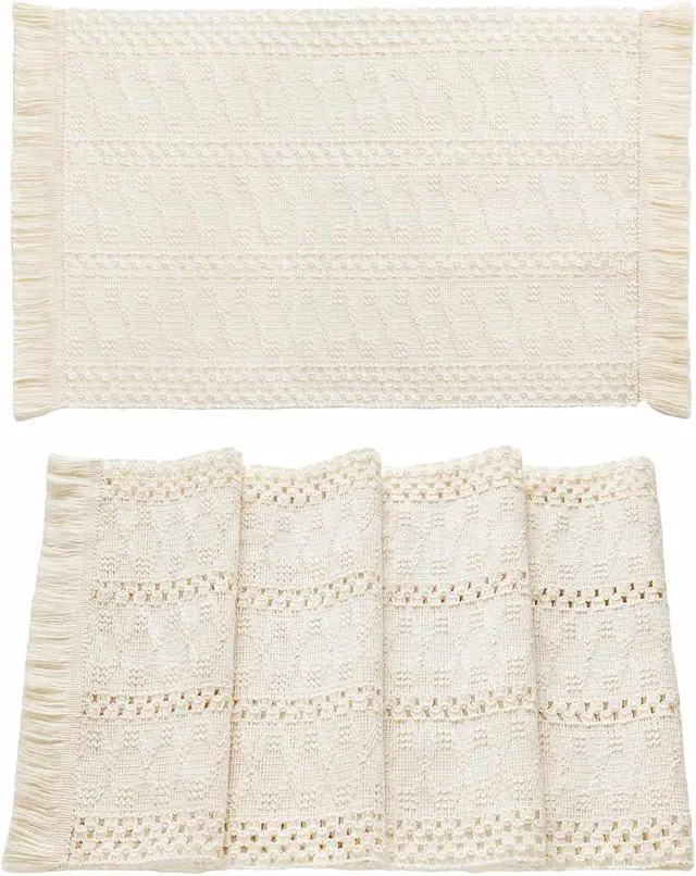 Alt view image 7 of 7 - ZeeMart Macrame Style Boho Placemats Set of 4, Ivory 12x20 Inch | Decorative Farmhouse Table Mats, Natural Cotton Woven Place Mats, Bohemian Home Decor for Kitchen Dining Table
