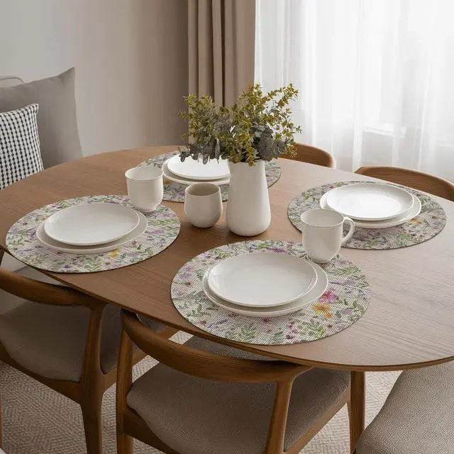 Alt view image 5 of 7 - Artoid Mode Daisy Butterfly Wild Flower Spring Round Placemats Set of 4, 15 Inch Seasonal Holiday Table Mats for Party Kitchen Dining Decoration