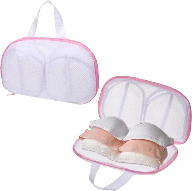 Main image of Bra Washing Bags for Laundry, 2 Pcs Bra Laundry Bags for Washing Machine Mesh Lingerie Wash Bag with Zipper for Washing Delicates Underwear Brassiere (Pink, A Cups)