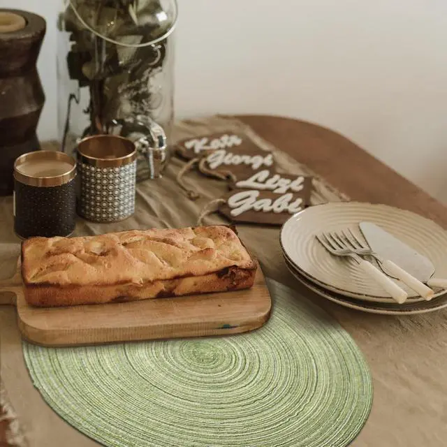 Alt view image 4 of 7 - FunWheat Round Braided Placemats Set of 4 Place mats for Dining Tables Woven Heat Resistant Table Mats 15 inch (E Light Green, 4pcs)