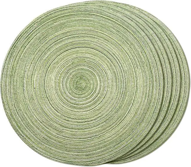 Main image of FunWheat Round Braided Placemats Set of 4 Place mats for Dining Tables Woven Heat Resistant Table Mats 15 inch (E Light Green, 4pcs)