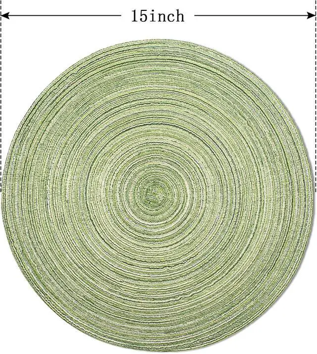 Alt view image 2 of 7 - FunWheat Round Braided Placemats Set of 4 Place mats for Dining Tables Woven Heat Resistant Table Mats 15 inch (E Light Green, 4pcs)