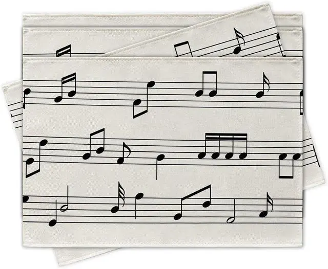 Main image of Vintage Music Sheets Placemats Set of 4, Retro Musical Notes Staff | Dining Place Mats Table Decor Music Lover Gift, Rustic Wedding Birthday Jazz Party Home Kitchen Decoration 12 x 18 Inches