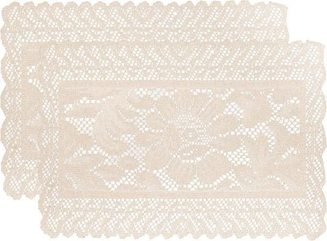 Main image of Jayla 2 Pcs Rectangle Lace Placemats for Tables Embroidered Lace Tablemats Vintage Crochet Floral Table Runner Vintage Wedding, Tea Party Decor,12x17 Inch
