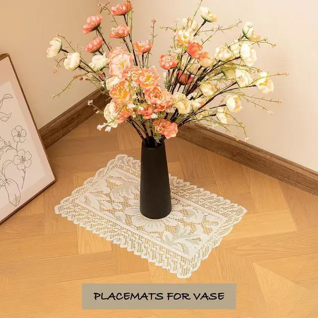 Alt view image 4 of 7 - Jayla 2 Pcs Rectangle Lace Placemats for Tables Embroidered Lace Tablemats Vintage Crochet Floral Table Runner Vintage Wedding, Tea Party Decor,12x17 Inch