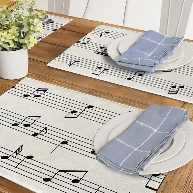 Alt view image 6 of 6 - Vintage Music Sheets Placemats Set of 4, Retro Musical Notes Staff | Dining Place Mats Table Decor Music Lover Gift, Rustic Wedding Birthday Jazz Party Home Kitchen Decoration 12 x 18 Inches