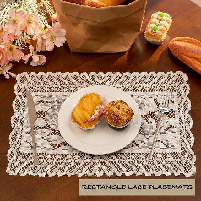 Alt view image 2 of 7 - Jayla 2 Pcs Rectangle Lace Placemats for Tables Embroidered Lace Tablemats Vintage Crochet Floral Table Runner Vintage Wedding, Tea Party Decor,12x17 Inch