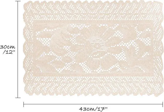 Alt view image 7 of 7 - Jayla 2 Pcs Rectangle Lace Placemats for Tables Embroidered Lace Tablemats Vintage Crochet Floral Table Runner Vintage Wedding, Tea Party Decor,12x17 Inch