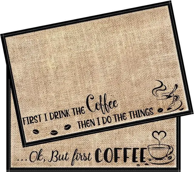 Main image of Tegeme 2 Pieces Coffee Mat 18'' x 12'' Coffee Bar Matt for Countertop, Rustic Burlap Placemats Table Mat Decoration for Espresso Machine, Kitchen, Station Accessories