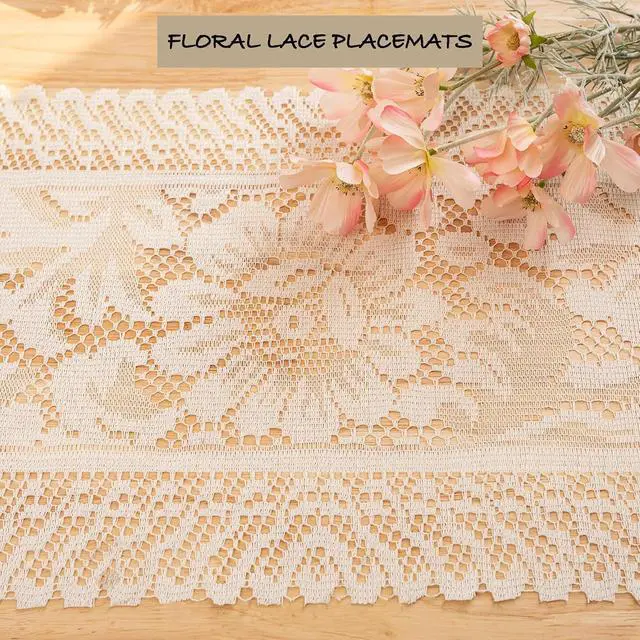 Alt view image 5 of 7 - Jayla 2 Pcs Rectangle Lace Placemats for Tables Embroidered Lace Tablemats Vintage Crochet Floral Table Runner Vintage Wedding, Tea Party Decor,12x17 Inch