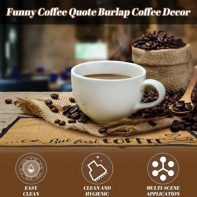 Alt view image 4 of 7 - Tegeme 2 Pieces Coffee Mat 18'' x 12'' Coffee Bar Matt for Countertop, Rustic Burlap Placemats Table Mat Decoration for Espresso Machine, Kitchen, Station Accessories