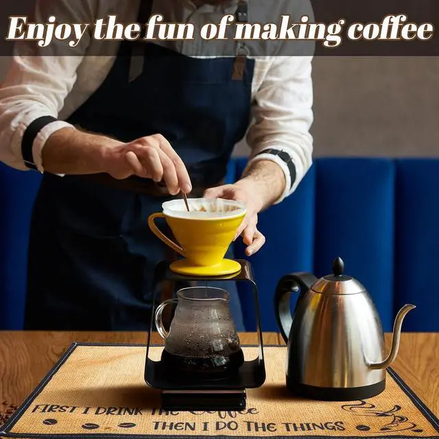 Alt view image 5 of 7 - Tegeme 2 Pieces Coffee Mat 18'' x 12'' Coffee Bar Matt for Countertop, Rustic Burlap Placemats Table Mat Decoration for Espresso Machine, Kitchen, Station Accessories