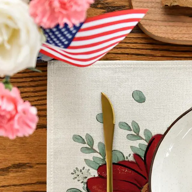 Alt view image 7 of 7 - Artoid Mode Eucalyptus Daisy 4th of July Placemats Set of 4, 12x18 Inch Patriotic Memorial Day Table Mats for Party Kitchen Dining Decoration