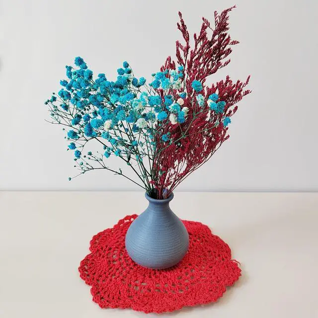 Alt view image 6 of 7 - Ouyatoyu 6pcs 8" Doilies Cloth Lace Crochet Doilies Place Mats for Kitchen Round Handmade Cotton Placemats for Glass Bowl Dish Dining Table Red Color