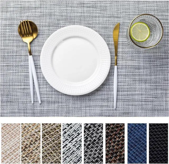 Main image of LEXMORE Placemats Set of 4 Vinyl/Plastic Woven Place Mats for Kitchen Table Indoor/Outdoor Washable Placemat Wipeable Dining Table Mats(Gray)