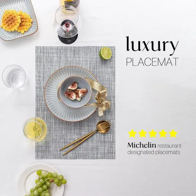 Alt view image 2 of 7 - LEXMORE Placemats Set of 4 Vinyl/Plastic Woven Place Mats for Kitchen Table Indoor/Outdoor Washable Placemat Wipeable Dining Table Mats(Gray)