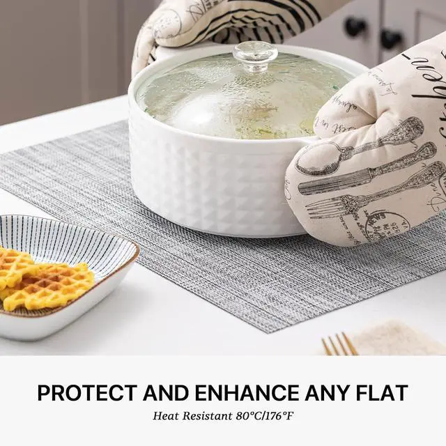 Alt view image 5 of 7 - LEXMORE Placemats Set of 4 Vinyl/Plastic Woven Place Mats for Kitchen Table Indoor/Outdoor Washable Placemat Wipeable Dining Table Mats(Gray)