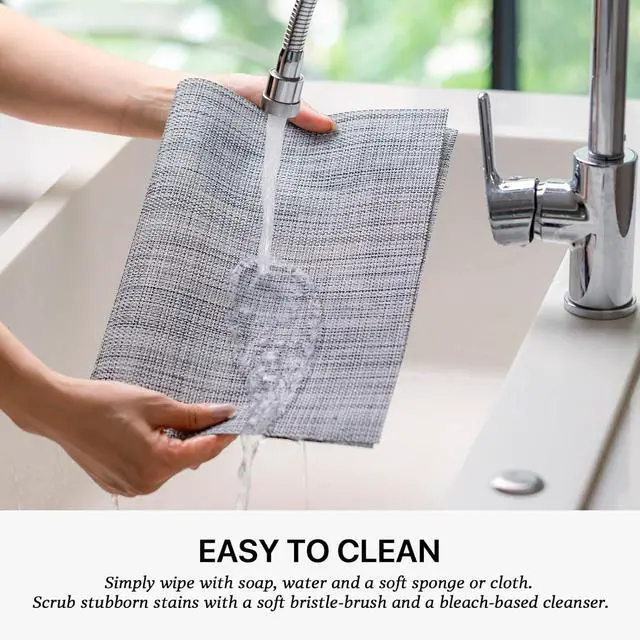 Alt view image 4 of 7 - LEXMORE Placemats Set of 4 Vinyl/Plastic Woven Place Mats for Kitchen Table Indoor/Outdoor Washable Placemat Wipeable Dining Table Mats(Gray)