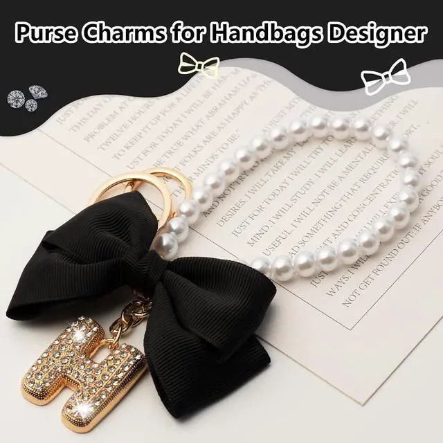 Alt view image 5 of 7 - YOU WIZV Initial Letter Keychain for Women Girls Cute Bow Flower Puff Ball Pom Purse Bag Chains for Handbags Backpack