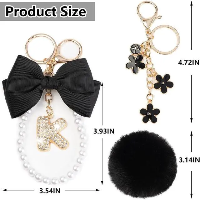 Alt view image 3 of 7 - YOU WIZV Initial Letter Keychain for Women Girls Cute Bow Flower Puff Ball Pom Purse Bag Chains for Handbags Backpack