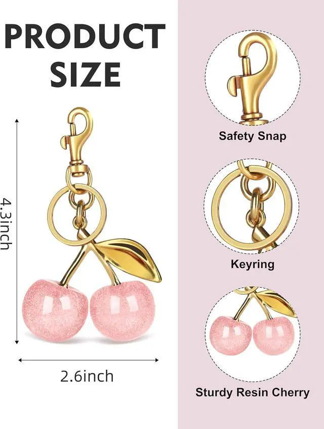 Alt view image 3 of 5 - OVRUNS Cherry Bag Charm Cute Accessories Sparkling Purse Charms for Women | Sparkling resin cherry charm with metal, glossy, perfect for bag charms, keychains,keyring and backpacks