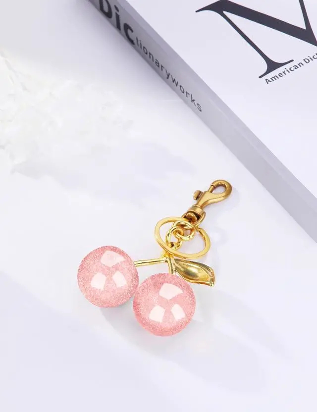 Alt view image 4 of 5 - OVRUNS Cherry Bag Charm Cute Accessories Sparkling Purse Charms for Women | Sparkling resin cherry charm with metal, glossy, perfect for bag charms, keychains,keyring and backpacks
