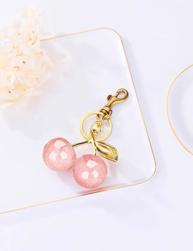 Alt view image 5 of 5 - OVRUNS Cherry Bag Charm Cute Accessories Sparkling Purse Charms for Women | Sparkling resin cherry charm with metal, glossy, perfect for bag charms, keychains,keyring and backpacks